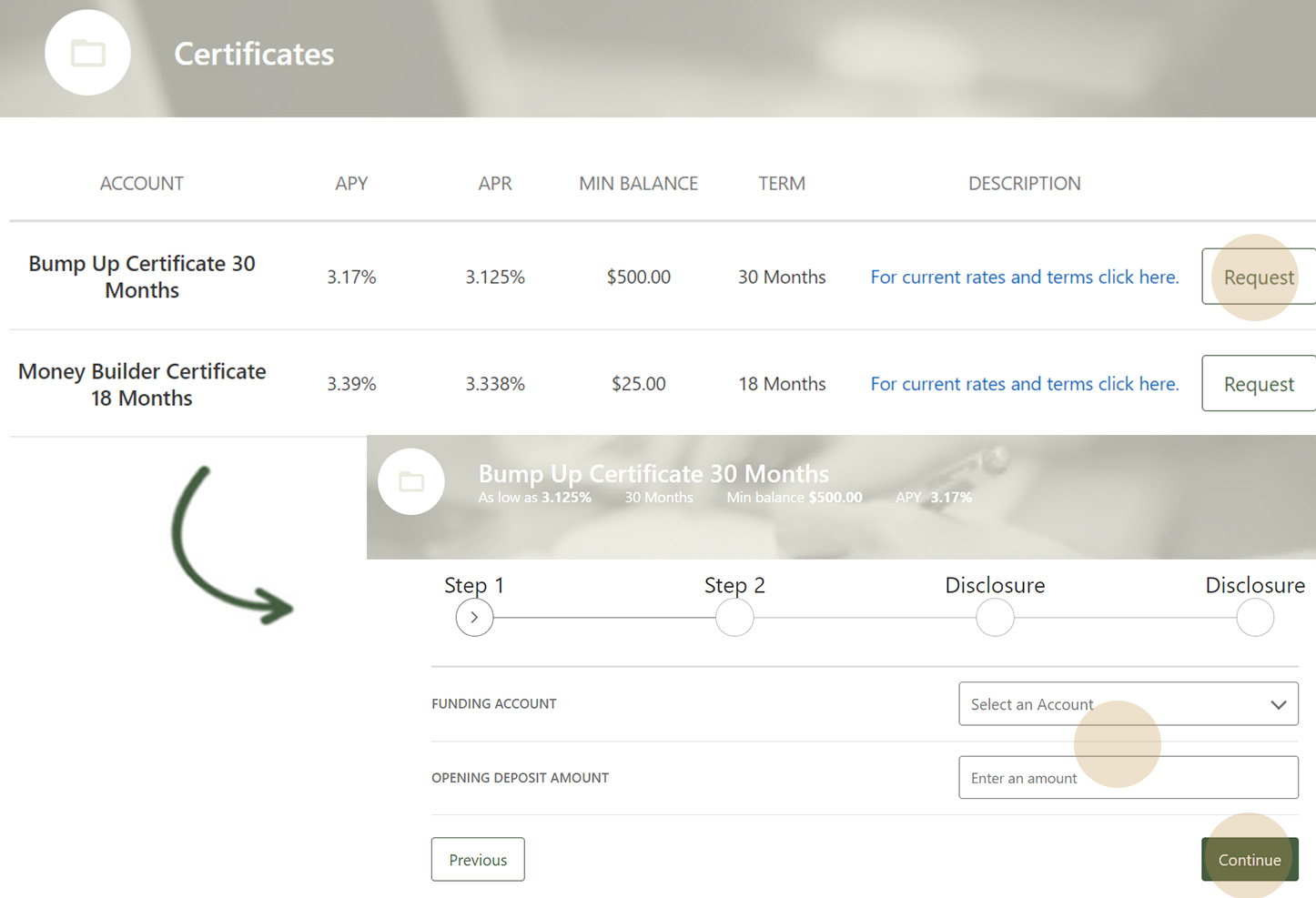 Screen capture showing how to complete adding a bump up certificate