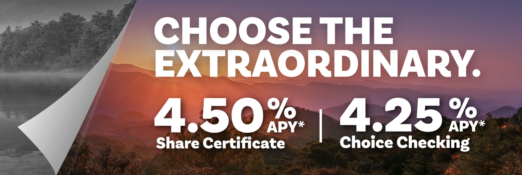 Choose Extraordinary. 4.50% APY Share Certificate. 4.25% APY Choice Checking.